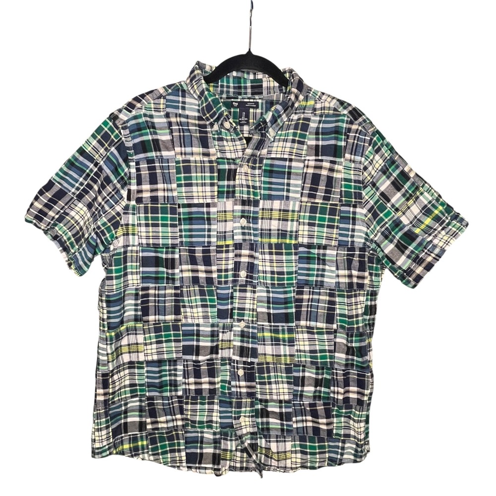 Gap Madras Plaid Shirt Button Down Mens L Preppy Patchwork Classic Fit Americana